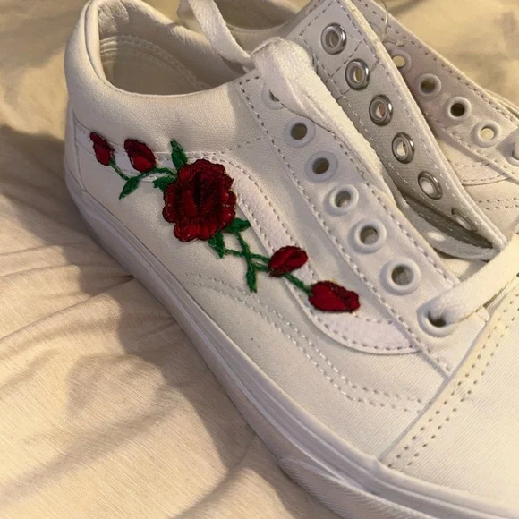 Vans Women's White and Red Floral Sneakers - Picture 2 of 4